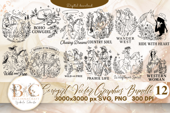 Download 12 Cowgirl Vector Graphics Bundle SVG - Vector graphics Collection